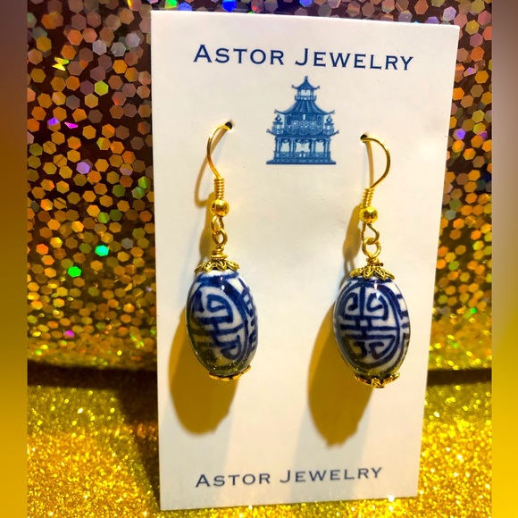 Astor jewelry Jewelry - Brand New, Never Worn, Fine Porcelain blue and white dangle earrings